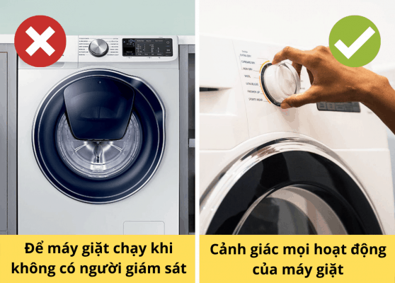 Sai Lầm 5: Để máy giặt chạy khi không có người giám sát